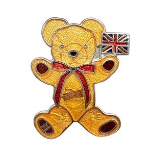VINTAGE MERRYTHOUGHT LIMITED TEDDY BEAR WITH FLAG BROOCH PIN *PLEASE READ!*